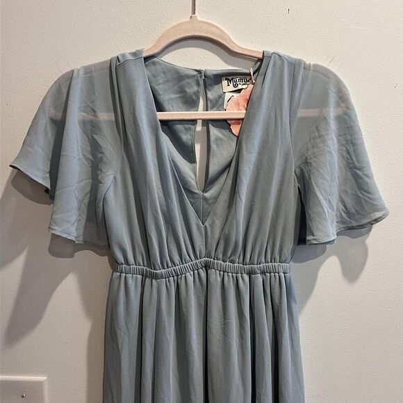 NWT Show Me Your MuMu Emily Empire Maxi Dress Silver Sage XXS Baby Blue Shower - Picture 7 of 13